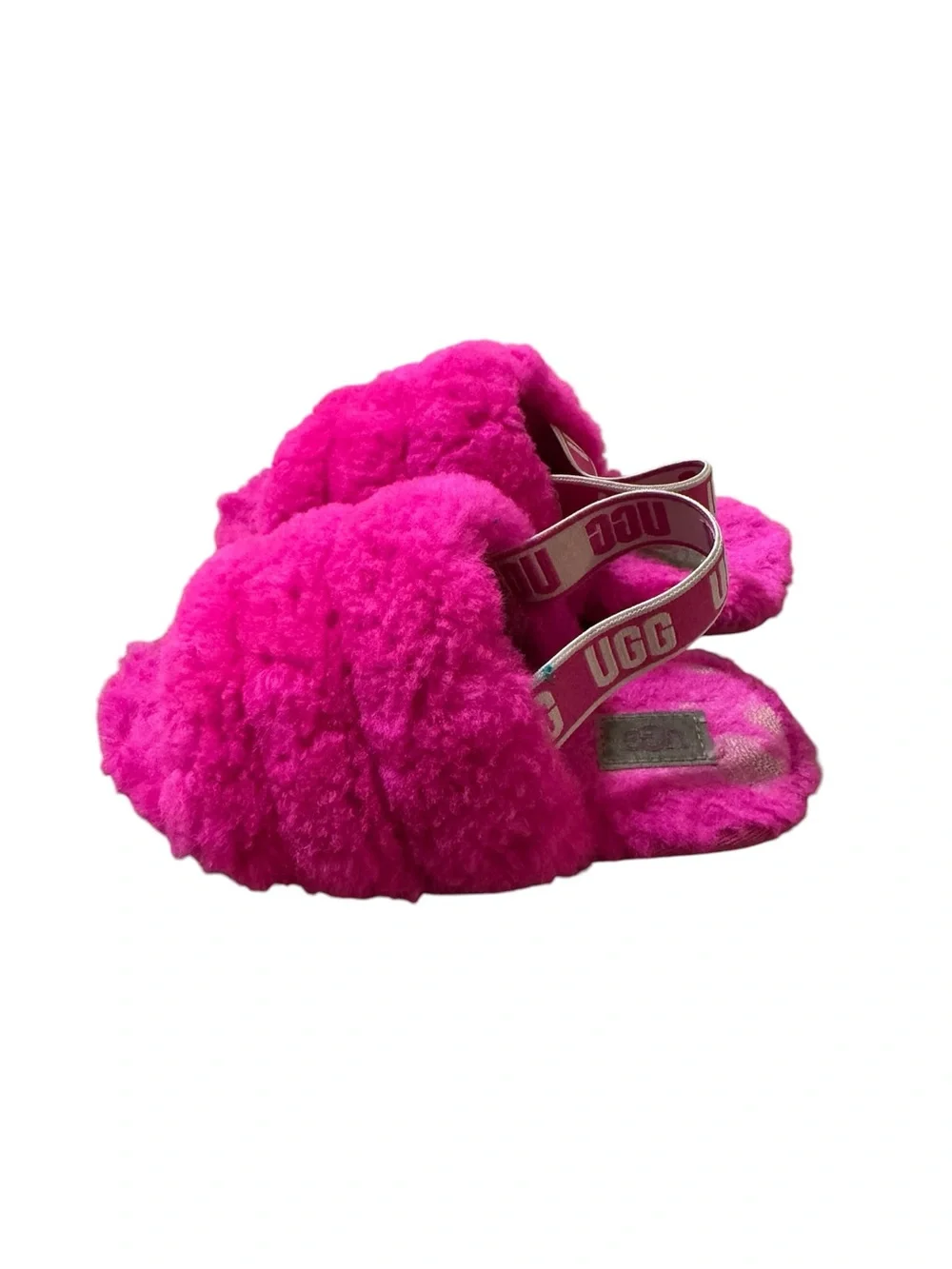 UGG Kids Hot Pink Fuzzy Slides with Branded Strap